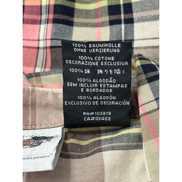 Harley-Davidson Plaid Half Sleeve Zip Up Shirt Women's XL Embroidered Logos Tan - Picture 11 of 11